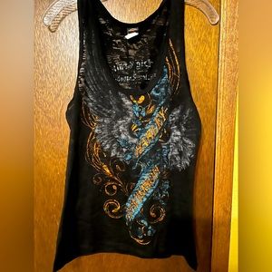 Harley Davidson women’s tank top. Size large. Black with graphics. Studded.